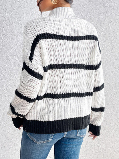 Striped Mock Neck Sweater