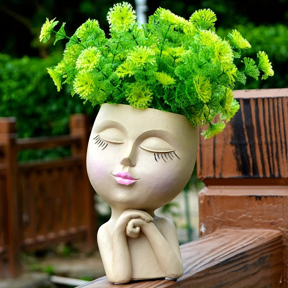 1pc Resin Creative Facial Vase: Perfect for Home, Office, and Garden Decorations!