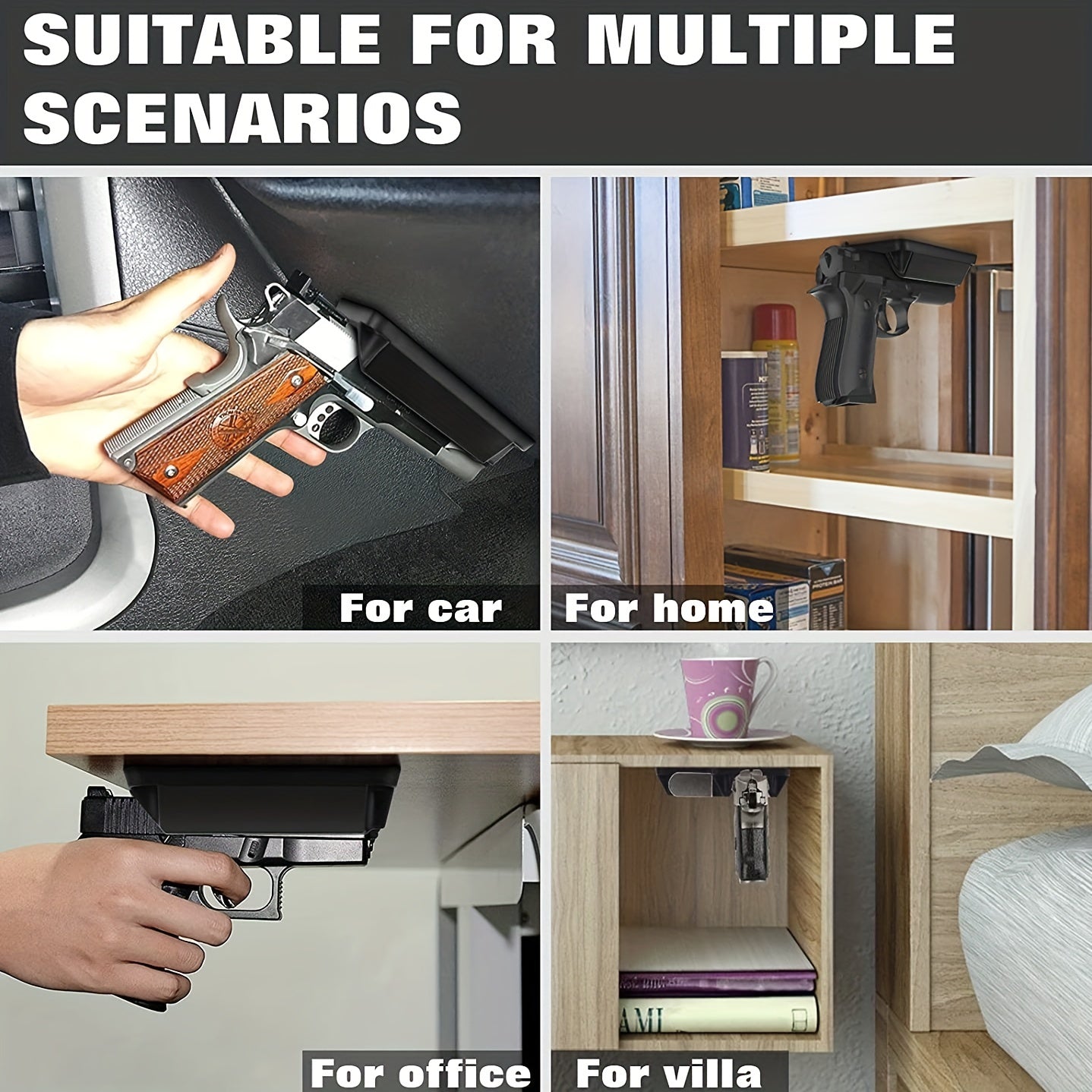 45 Lbs Rated Gun Magnet Mount & Holster: Quick Draw & Secure Storage for Home, Office, Car