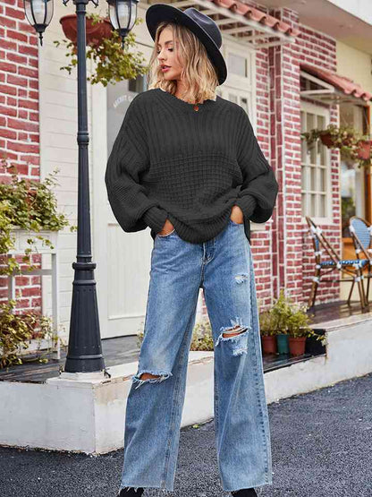 Round Neck Dropped Shoulder Sweater