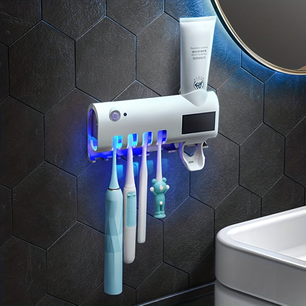 UV-Free Smart Toothbrush Disinfector with Automatic Squeeze Toothpaste Dispenser and Wall Mounted Holder