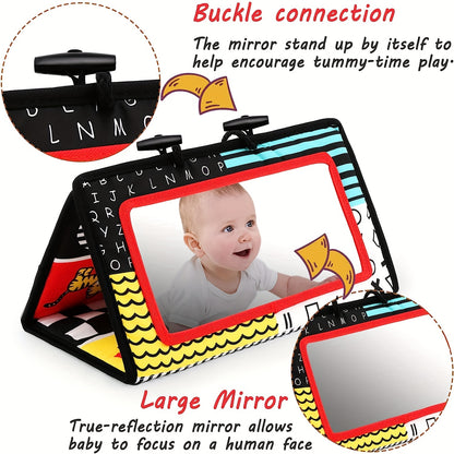 Baby Mirror Toys, Prone Time, For Newborns, Boysgirls Brain Development Maria Montessori Sensory Wrinkles Black-and-white Book. Basic Movable Safety Mirror For Floor, Crib, Car