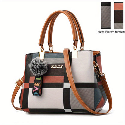 Sac cartable élégant à motif à carreaux – Sac à main à double poignée color block pour sac à bandoulière tendance pour femme 