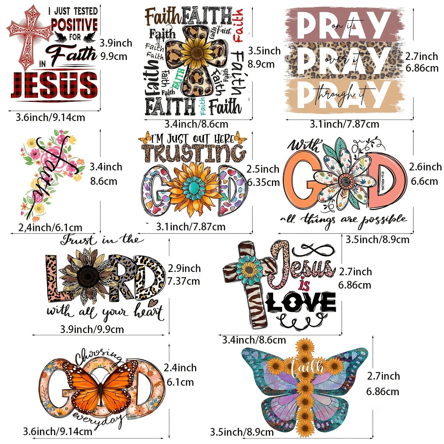 10pcs Jesus Iron-on Transfer Designs: Create Unique DIY Clothing with Heat Press Appliques & Heat Transfer Vinyl Patches!