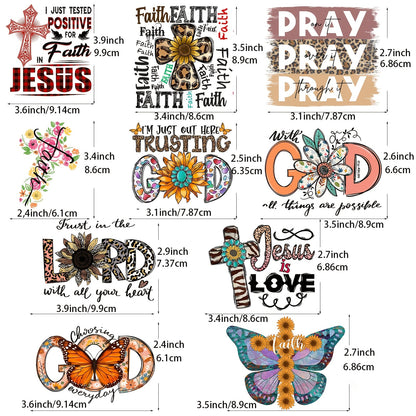 10pcs Jesus Iron-on Transfer Designs: Create Unique DIY Clothing with Heat Press Appliques & Heat Transfer Vinyl Patches!