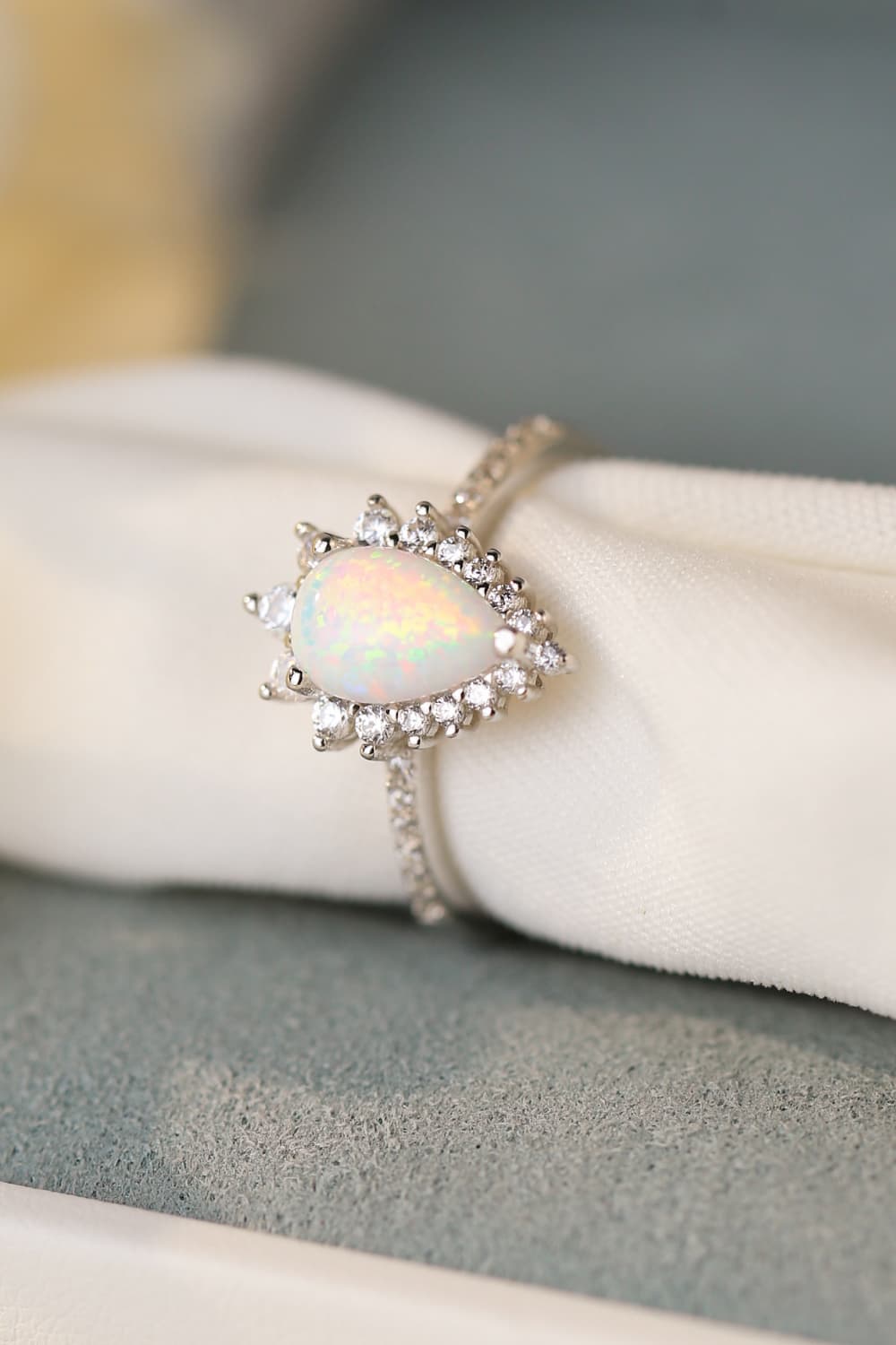 Platinum-Plated Opal Pear Shape Ring