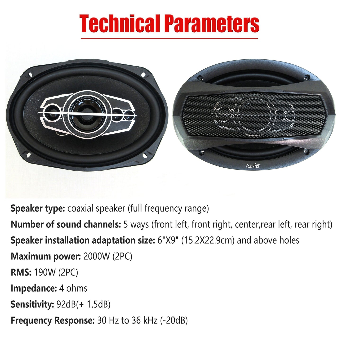 1-Pair 6X9 Inch 1000W 5-Way Car HiFi Coaxial Speaker With Dust Cover And Audio Cable, Car Door Auto Audio Music Stereo Full Range Frequency Speakers