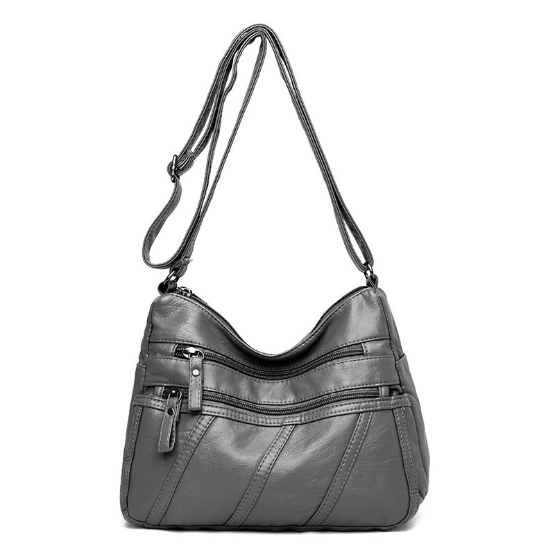 Stylish Striped Zipper Faux Leather Purse - Women's Solid Shoulder Bag with Large Capacity & Adjustable Straps