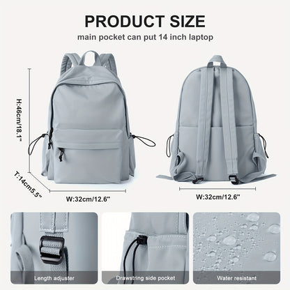 Women's Minimalist Solid Color Preppy Backpack - All-Match Zipper School Bag for Travel & School