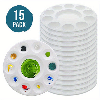 15pcs Durable White Plastic Paint Tray Palette for Kids and Students - Perfect for School Projects and Art Classes