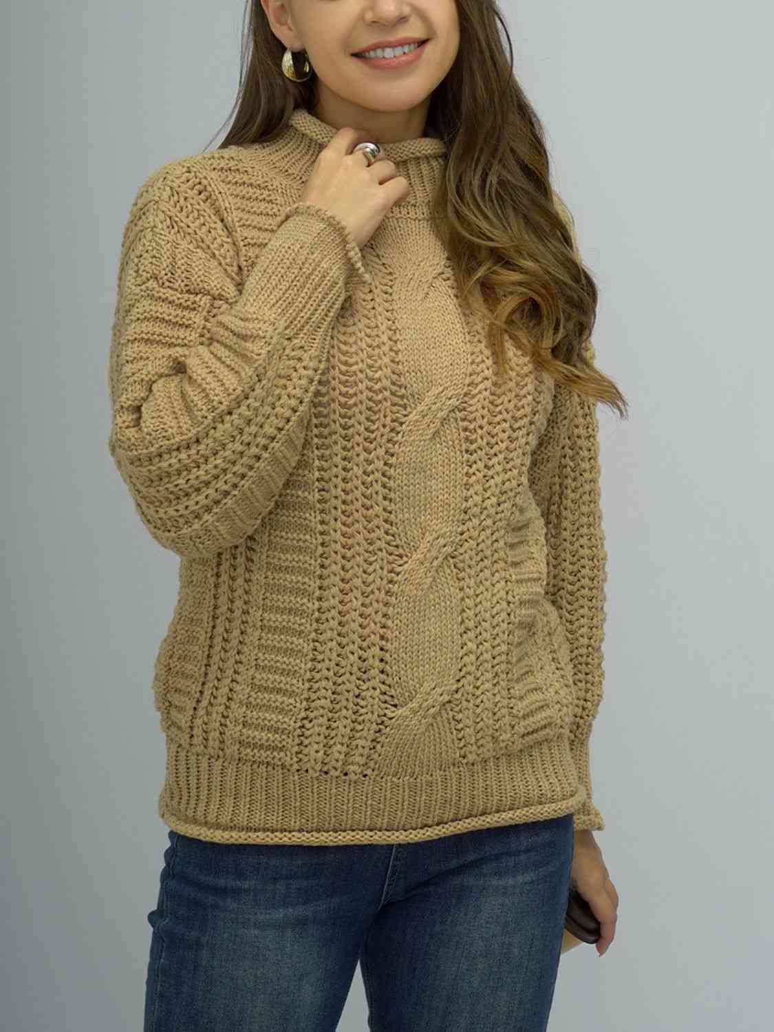 Cable-Knit Mock Neck Sweater