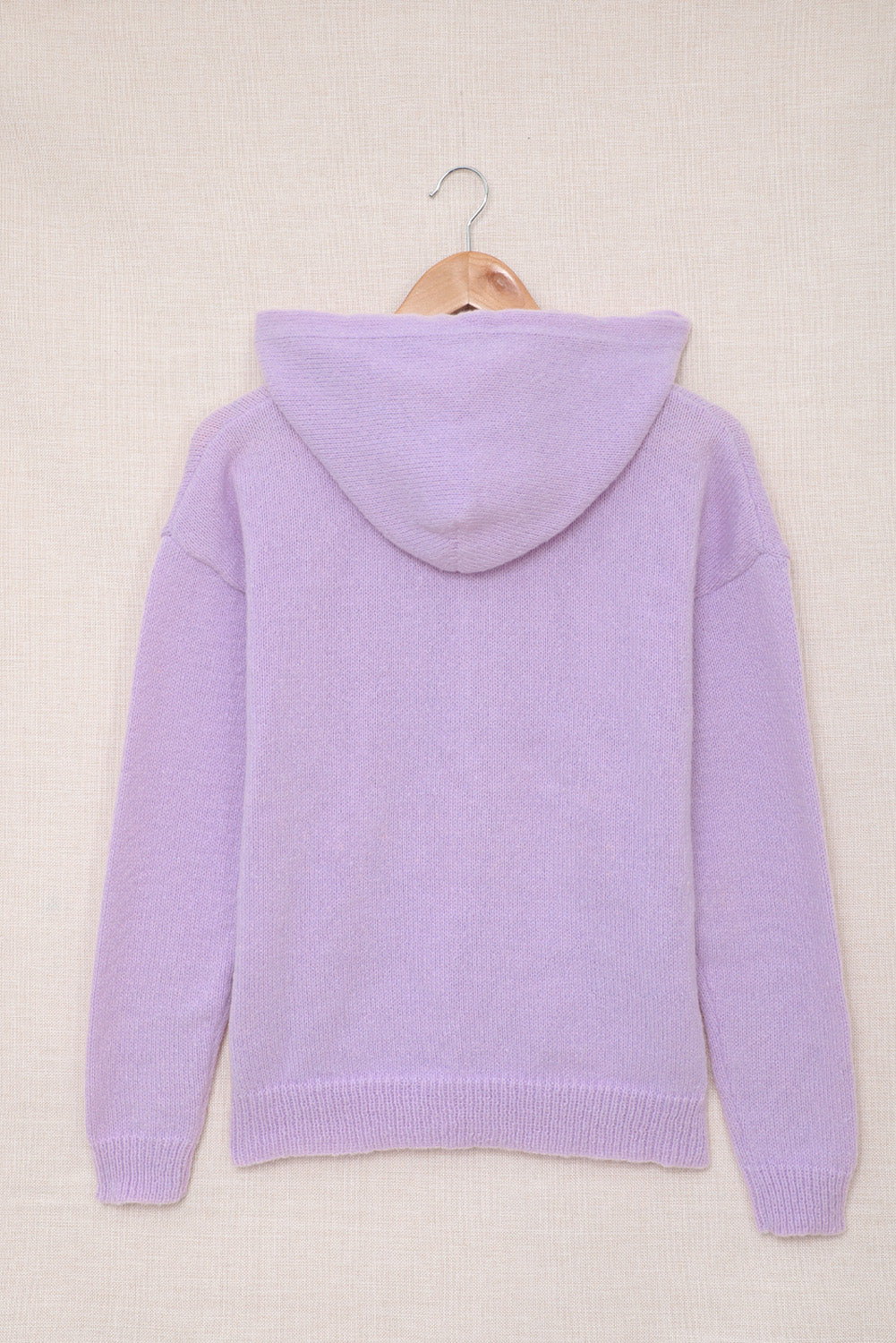 Lace Trim Half-Button Drawstring Knit Hoodie