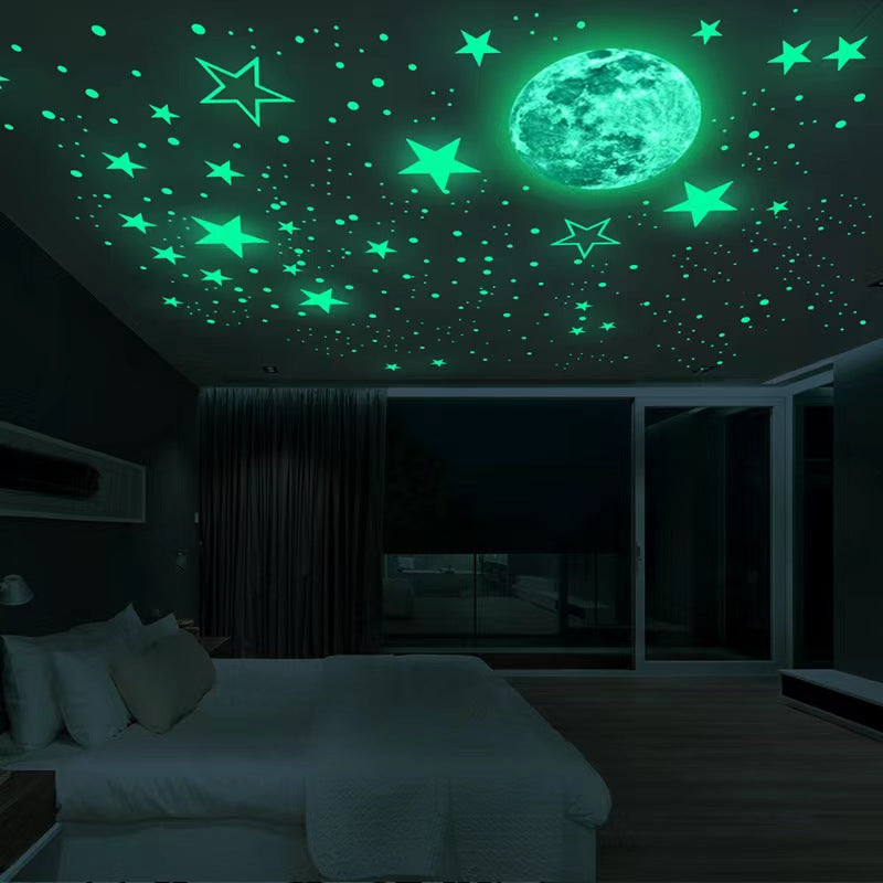 5sheets/set Self Adhesive Fluorescent Stickers, Luminous Moon Glow Stars Wall Decor For Kids, Wall Room Diy Creative Wall Stickers (total444pcs)