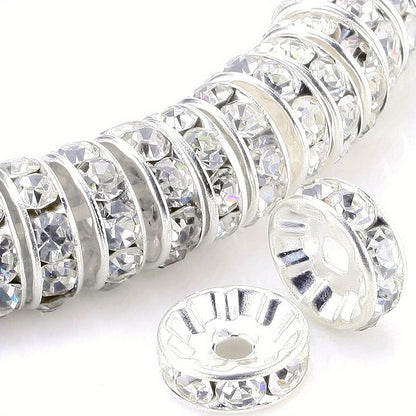 100/200/500pcs Round Interval Beads 8 Mm (0.31 In) Silver Plated Czech Crystal Rhinestones Used In Jewelry For Loose Bead Bracelets