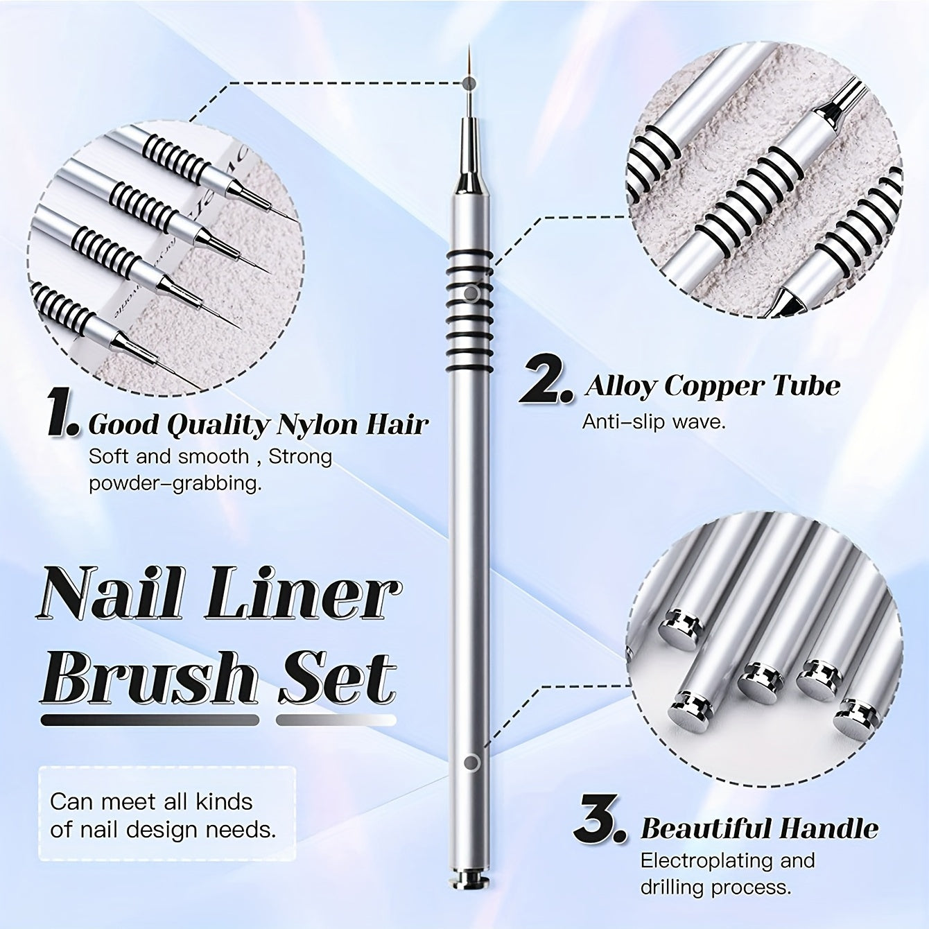 Ensemble de 6 pinceaux pour vernis à ongles gel UV – Lignes fines et longues, pointillage et stylo à dessin – Pinceaux à rayures avec manche en métal dans les tailles 5/7/9/11/20/25 mm – Parfait pour les designs professionnels de nail art