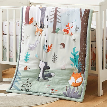 Woodland Animal Nursery Bedding Set   3-Piece Crib Bedding Set For Boys Girls, Soft Baby Bedding Set Including Blanket, Crib Skirt & Crib Sheets, Woodland Animal Nursery Bedding Set