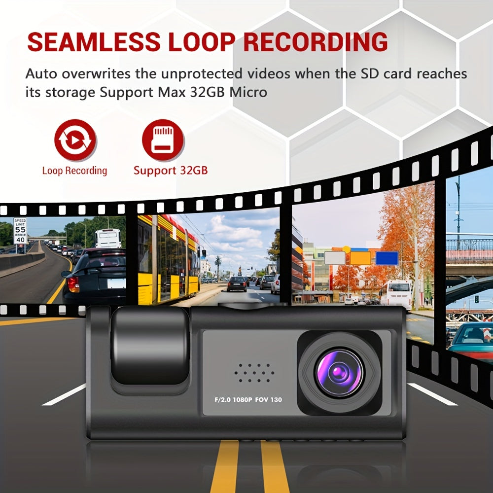 2-In-1 1080P Dash Cam For Cars: IR Night Vision, Loop Recording, 2 IPS Screen - Car DVR Camera