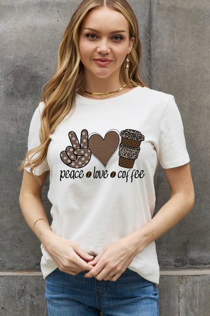 Simply Love T-shirt en coton graphique PEACE LOVE COFFEE pleine taille