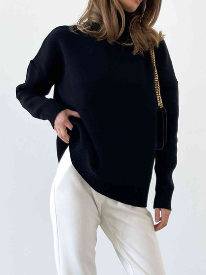 Mock Neck Dropped Shoulder Sweater