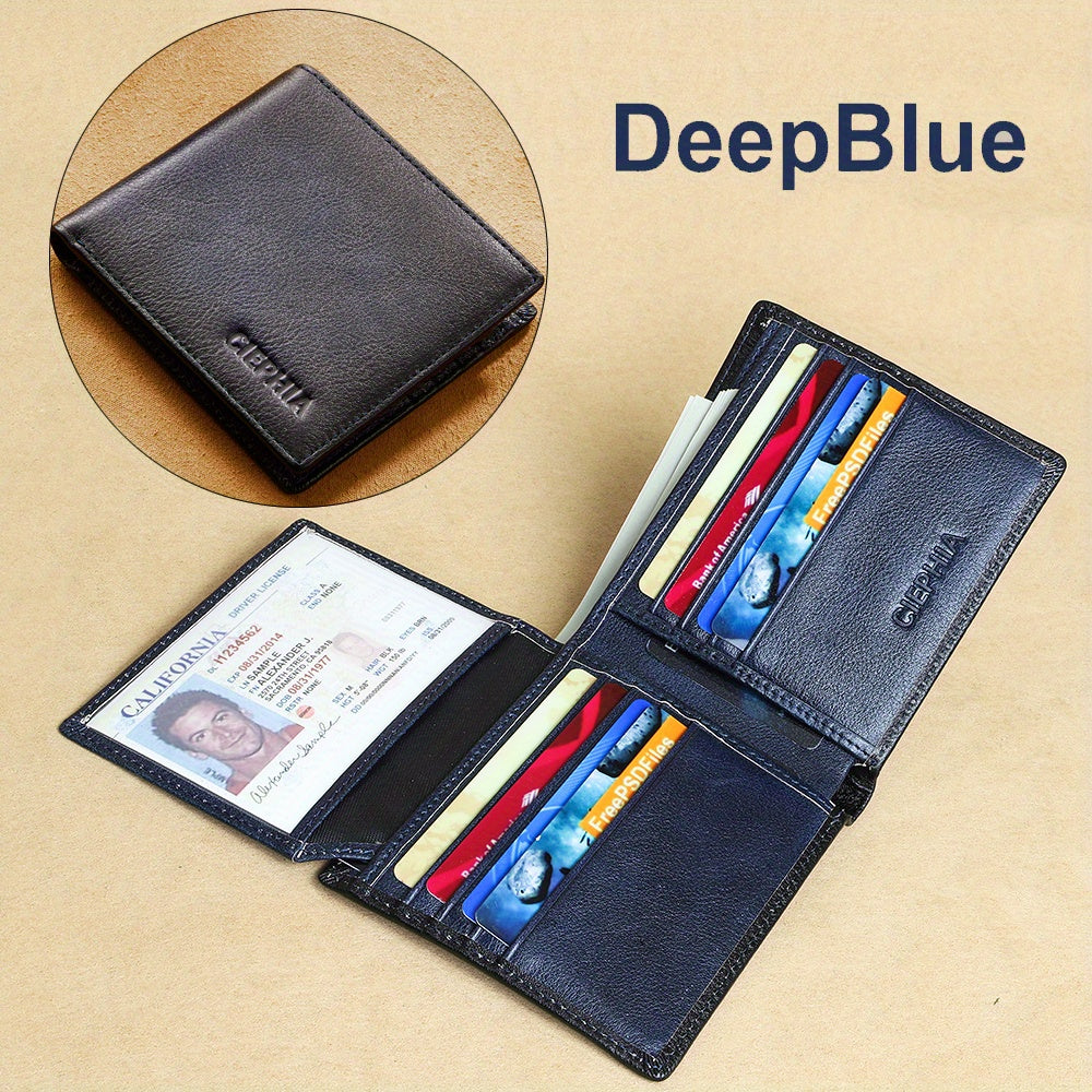 Anti-Theft Men's Leather Wallet with Multiple Card Slots and ID Holders