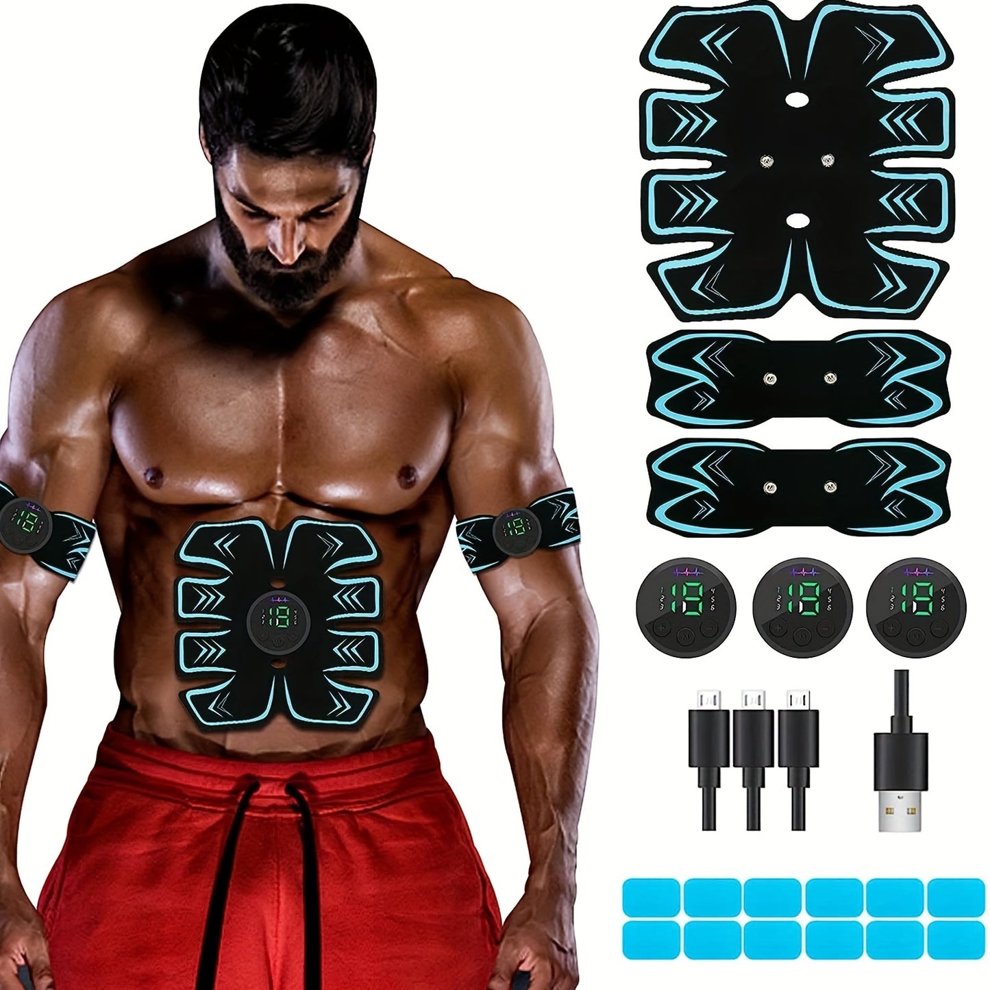 SPORTLIMIT Abs Stimulator, USB Rechargeable Portable Fitness Workout Equipment With 10pcs Free Gel Pads For Men Woman, The Latest Model 6 Modes, 19 Levels Of Intensity