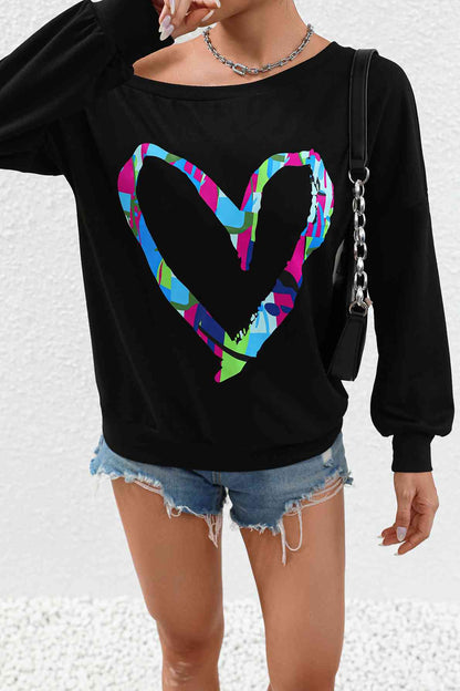 Heart Graphic Long Sleeve Sweatshirt