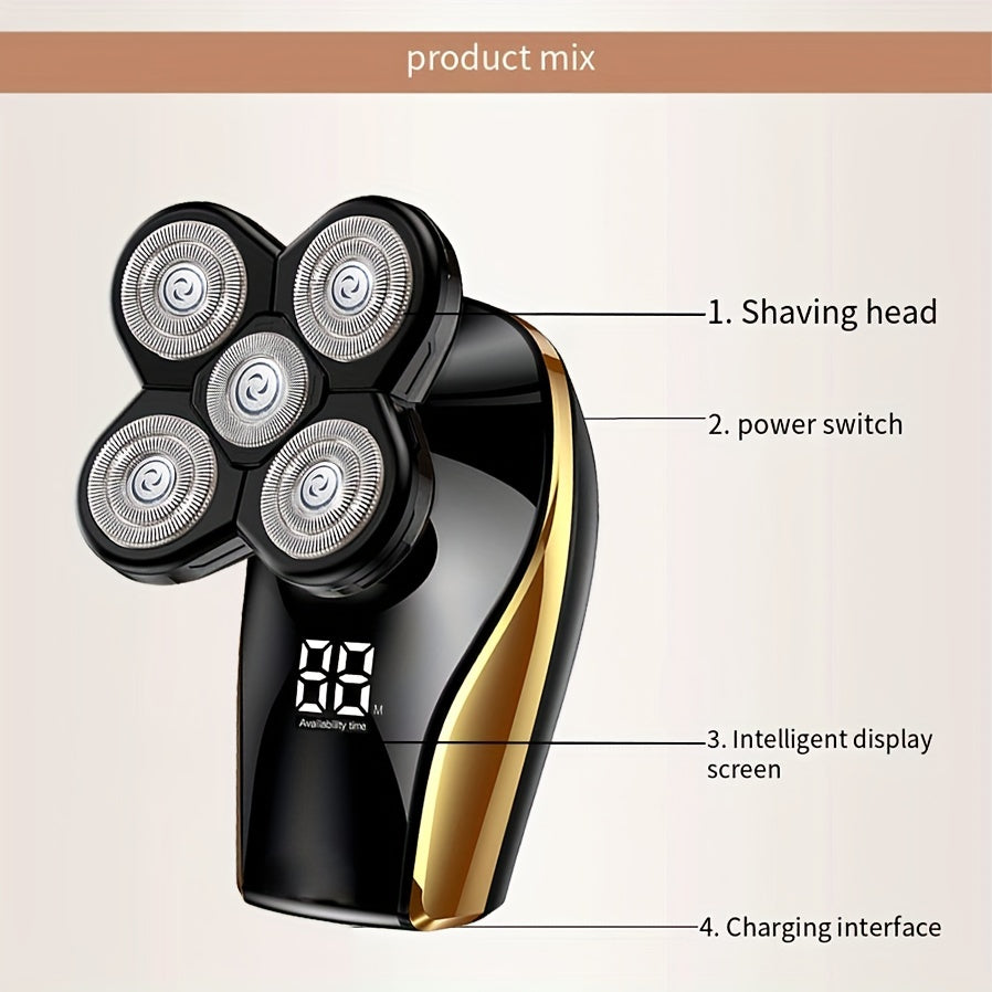 5-Floating Head Electric Head Shaver with LED Display - Cordless Rechargeable Wet/Dry Skull & Bald Head Razor with Rotary Blades