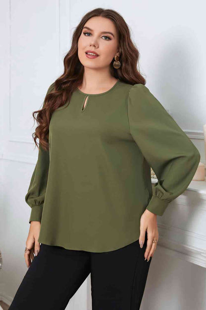 Melo Apparel Blouse à manches longues et col rond grande taille