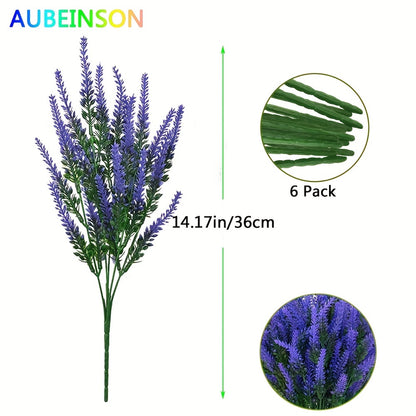 6 Bundles of UV-Resistant Artificial Lavender Flowers - Perfect for Garden, Porch, Window Box Decorating!