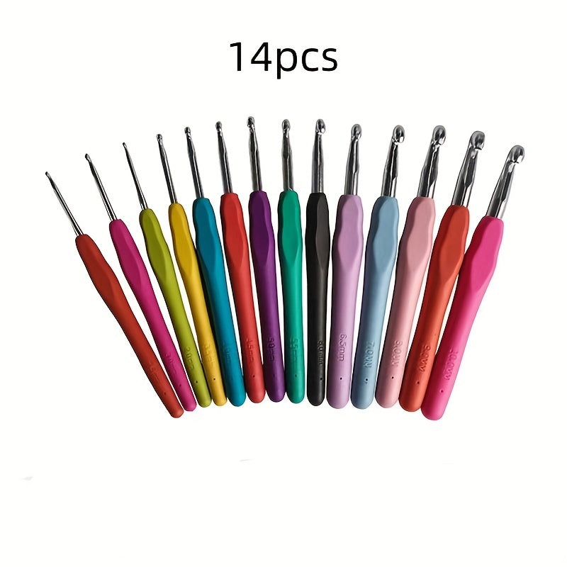 9/12/14pcs Crochet Hooks Set, Ergonomic Grip Colorful Soft Handles And Aluminum Crochet Hooks For Arthritis And Beginners, Random Colour