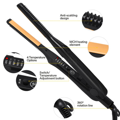 2-in-1 Professional Mini Hair Straightener and Curler - Small, Thin Plate for Effortless Styling and Straightening