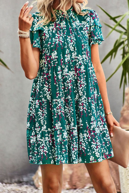 Floral Layered Flutter Sleeve Dress