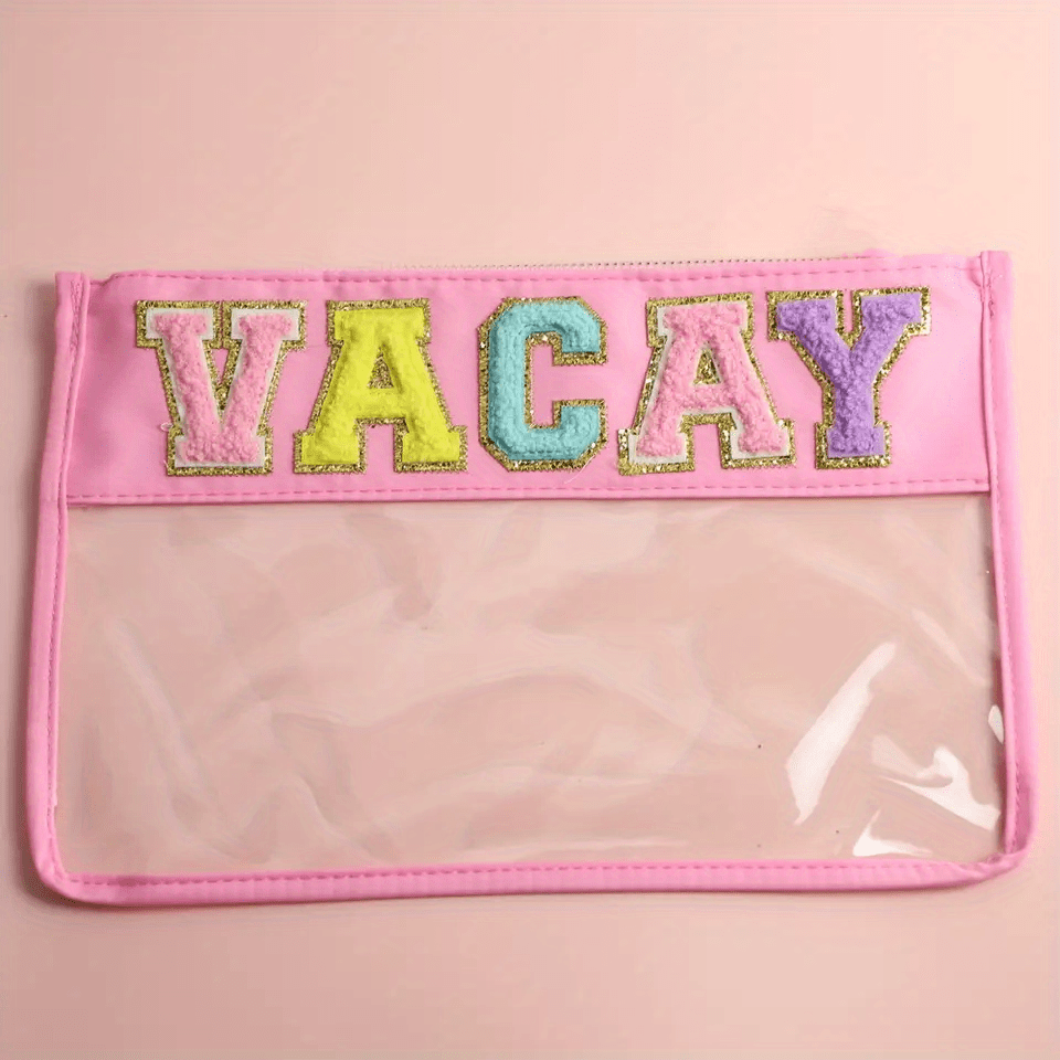 Waterproof PVC Zipper Toiletry Bag Transparent Chenille Letter Makeup Organizer Multipurpose Nylon Clear Travel Pouch Makeup Brush Bag For Women