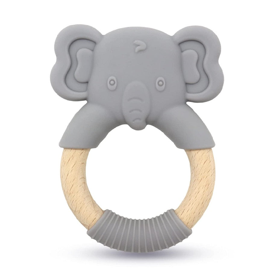 1pc Silicone Baby Teether Toy: Natural Beech Wood Handle, Soothe Babies' Sore Gums, Elephant Chew Toys For Infant Boys & Girls