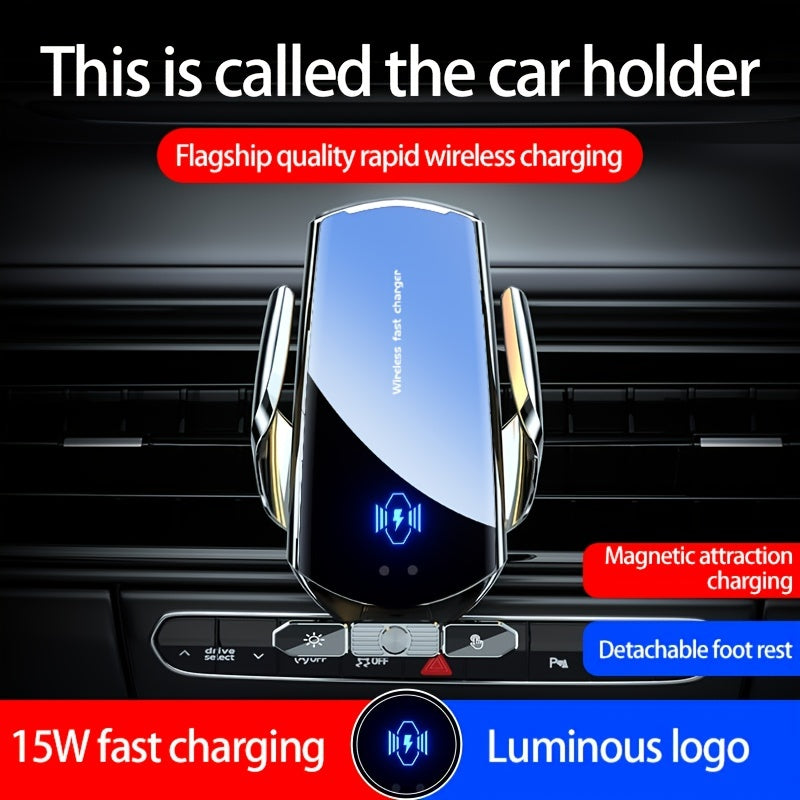 Wireless Charger & Phone Holder: Automatic Phone Holder With Battery Qi Fast Charging For IPhone & Samsung!