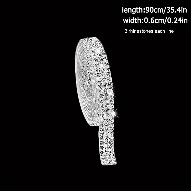 35.43inch Self Adhesive Crystal Rhinestone Sticker Diamond Ribbon DIY Sticker Rhinestones Arts Crafts Car Phone Camera Decoration