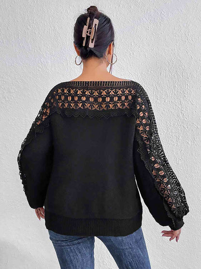 Lace Trim Boat Neck Knit Top