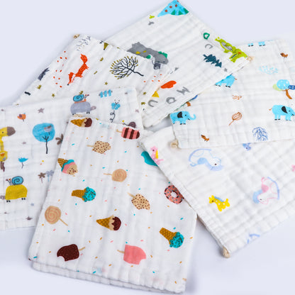 6pcs/8pcs Baby Cute Cartoon Animal  Ultra Soft And Absorbent Burp Cloths 9.84x19.69inch