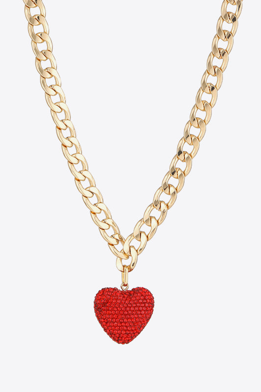 Collier à chaîne gourmette avec pendentif coeur en strass