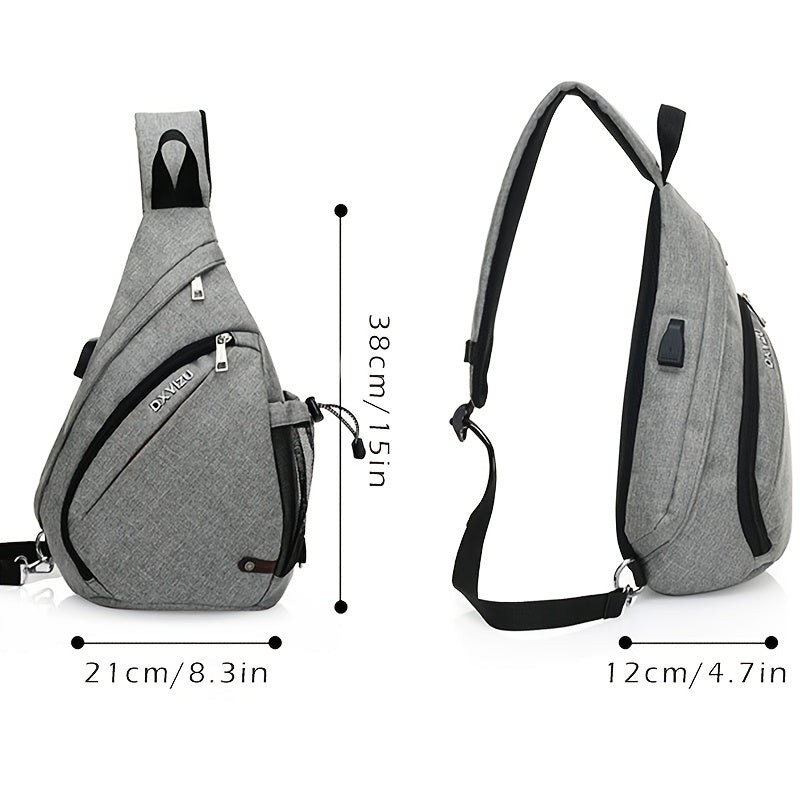 1pc Men's Large Capacity Chest Bag Casual Sports Zipper Organizer With USB Port Versatile Multifunction Crossbody Bag