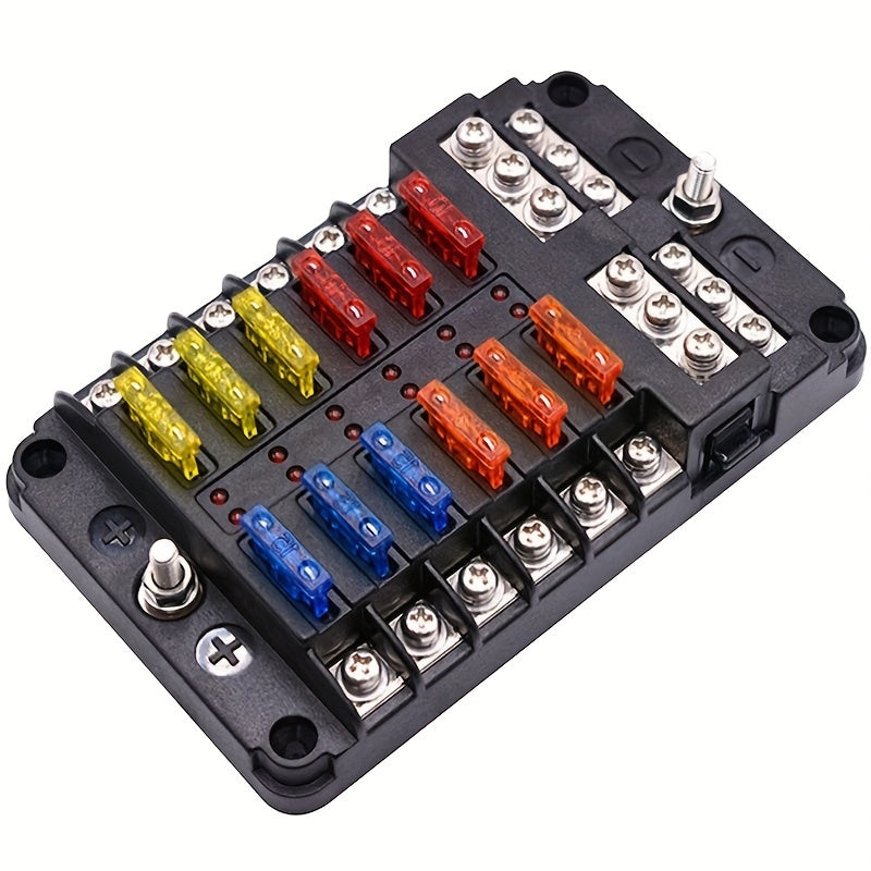 12V/32V Universal Fuse Box Holder With LED Indicator Light - 6/12 Way Blade Portable Car Fuse Box For Auto/Boat Protection