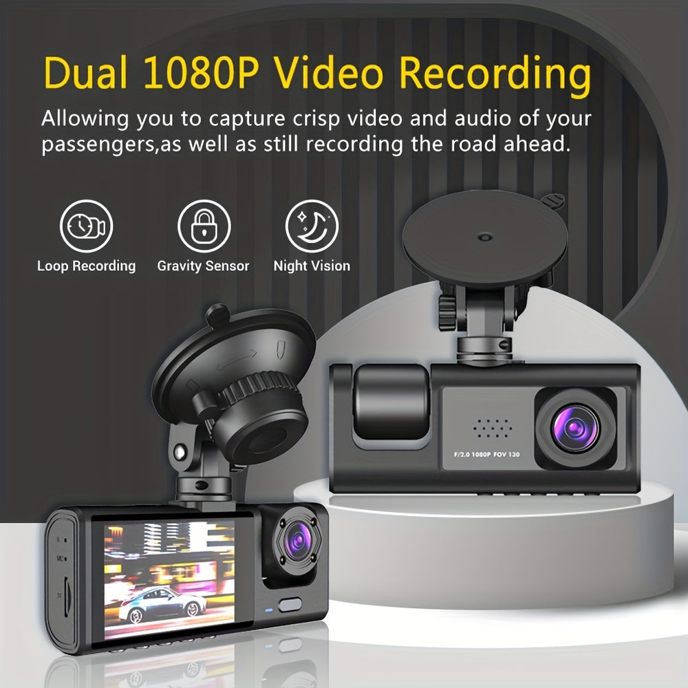 2-In-1 1080P Dash Cam For Cars: IR Night Vision, Loop Recording, 2 IPS Screen - Car DVR Camera