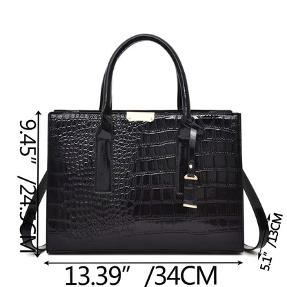 Women's Faux Crocodile Embossed Tote Bag, Large Capacity Shoulder Bag, Handbag, Crossbody Bag