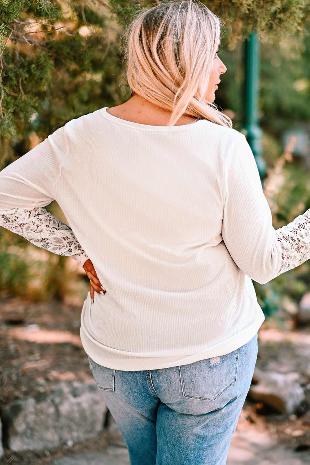 Haut Henley Côtelé en Dentelle Épissée de Grande Taille