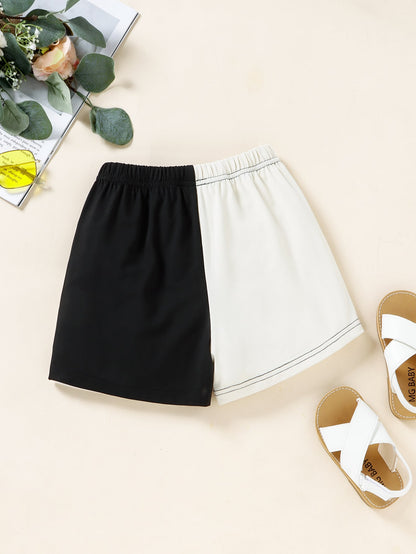 Color Block Elastic Waist Shorts