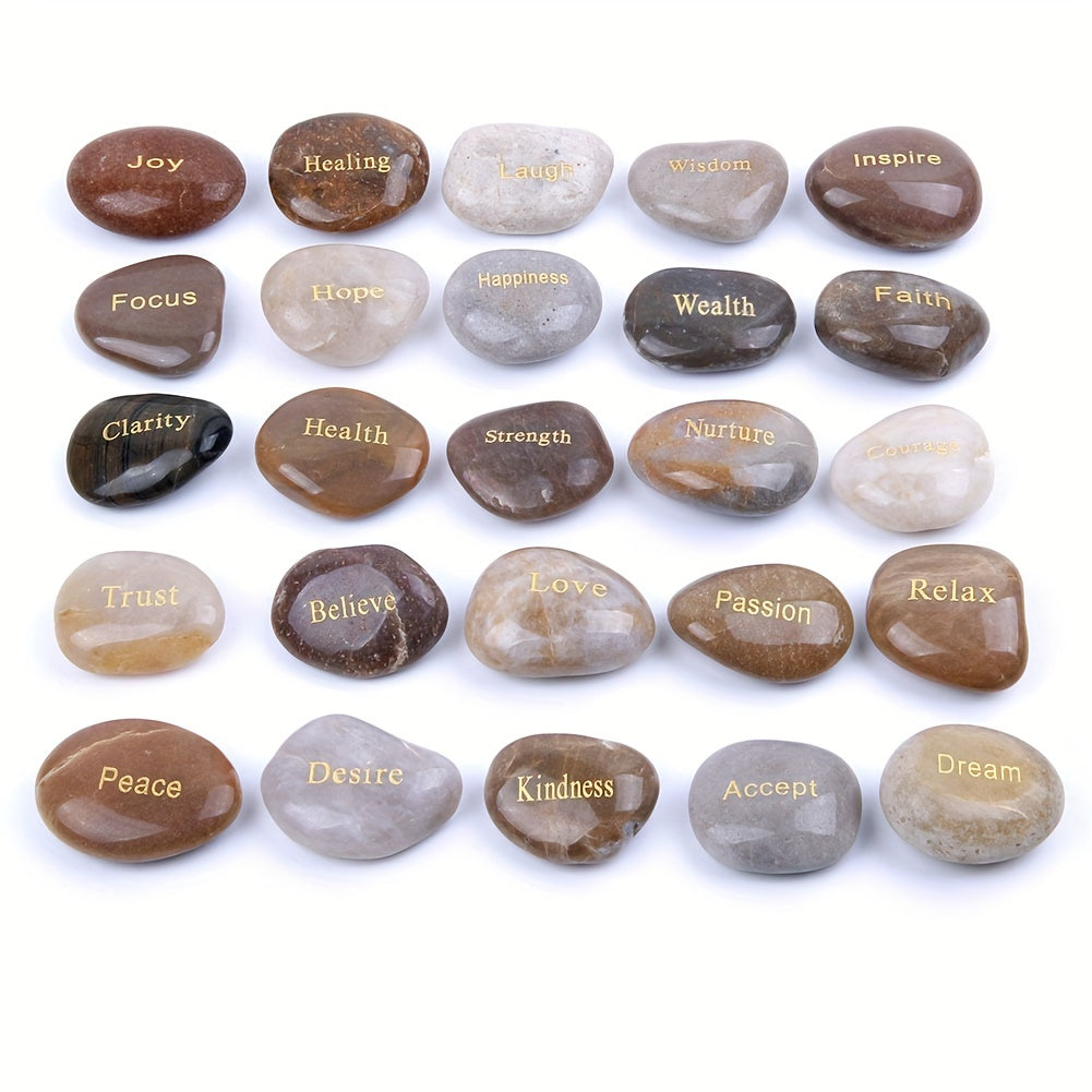 25pcs/pack Engraved Inspirational Stones, 1-2 Inch Different Words Encouragement Stones Gift For Friends, DIY Rocks For Craft Healing Stones For Home Decor