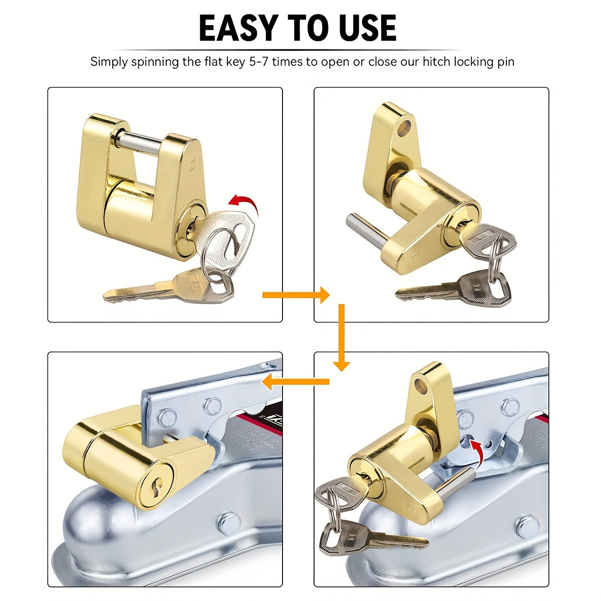 Black Trailer Hitch Coupler Lock, Dia 1/4 Inch