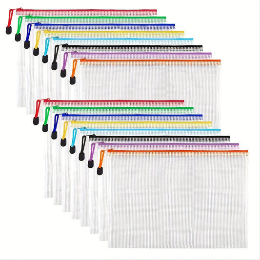 4/8/16pcs Mesh Zipper Pockets File Pockets, Zipper Pockets For Organization, Waterproof Zipper File Pockets, Letter Size, For School Office Supplies, Storage Pockets, 8 Colors, Randomly Packed