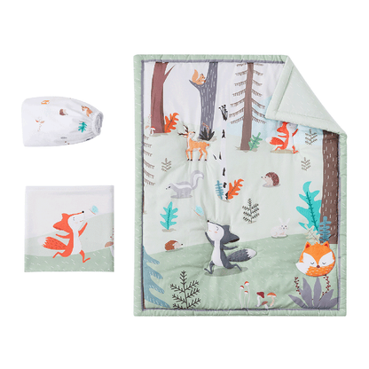 3pcs/set Forest Friends Microfiber Crib Bedding Set - Soft Quilt, Fitted Sheet, and Crib Skirt for Boys and Girls - Adorable Animal Designs for a Cozy Nursery