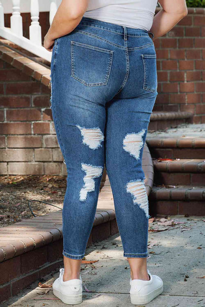 Jean skinny effet vieilli de grande taille